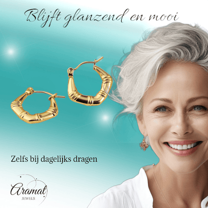 Kleine RVS Oorringen met Streepjesmotief – 20mm Goudkleurig - oor6355 - 314409 - Oorringen kopen# - 20mm - alles - cadeau