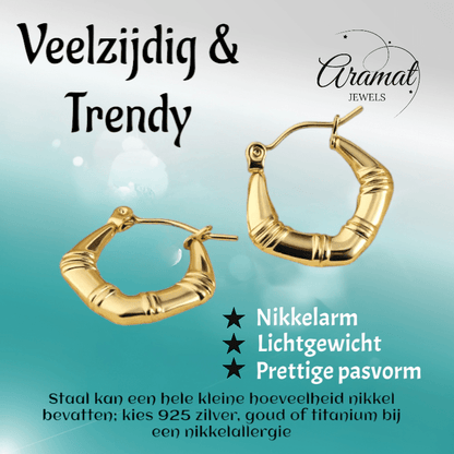 Kleine RVS Oorringen met Streepjesmotief – 20mm Goudkleurig - oor6355 - 314409 - Oorringen kopen# - 20mm - alles - cadeau