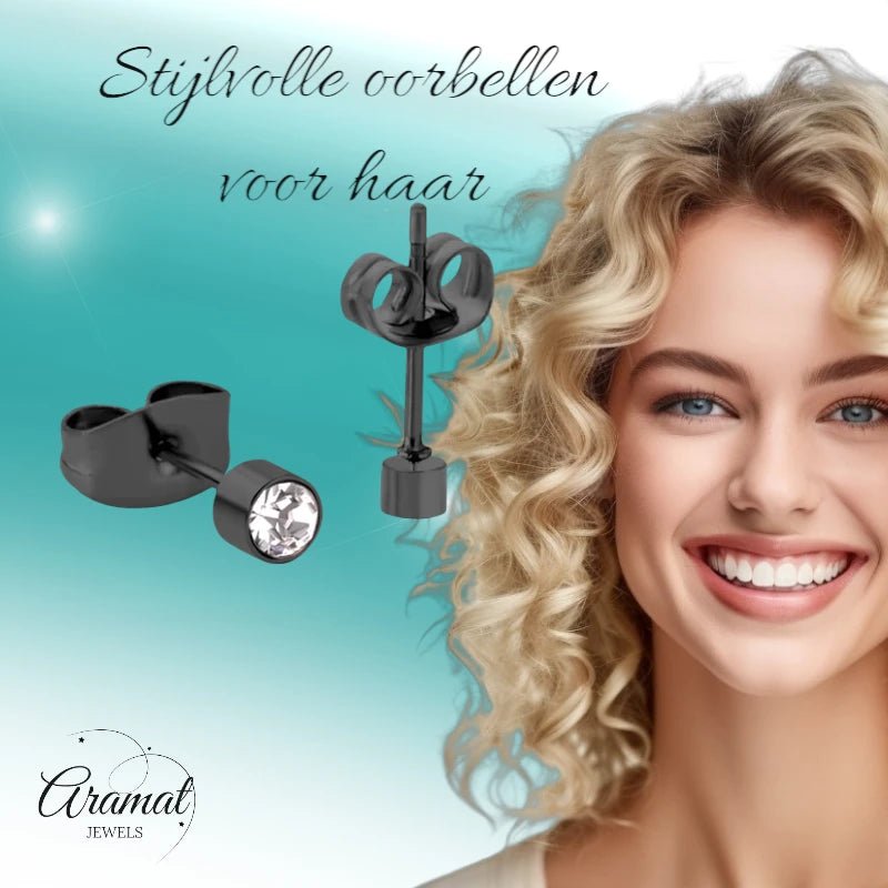 Kleine Stalen Oorbellen met Transparant Kristal | 3mm - oor3748 - Oorbellen kopen# - 3mm - alles