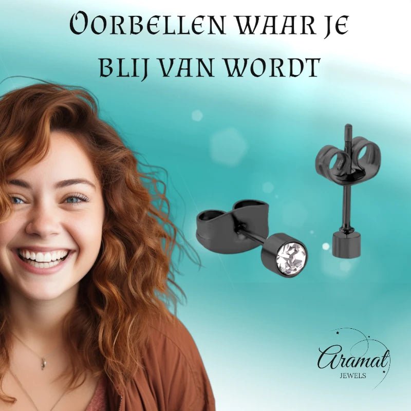 Kleine Stalen Oorbellen met Transparant Kristal | 3mm - oor3748 - Oorbellen kopen# - 3mm - alles
