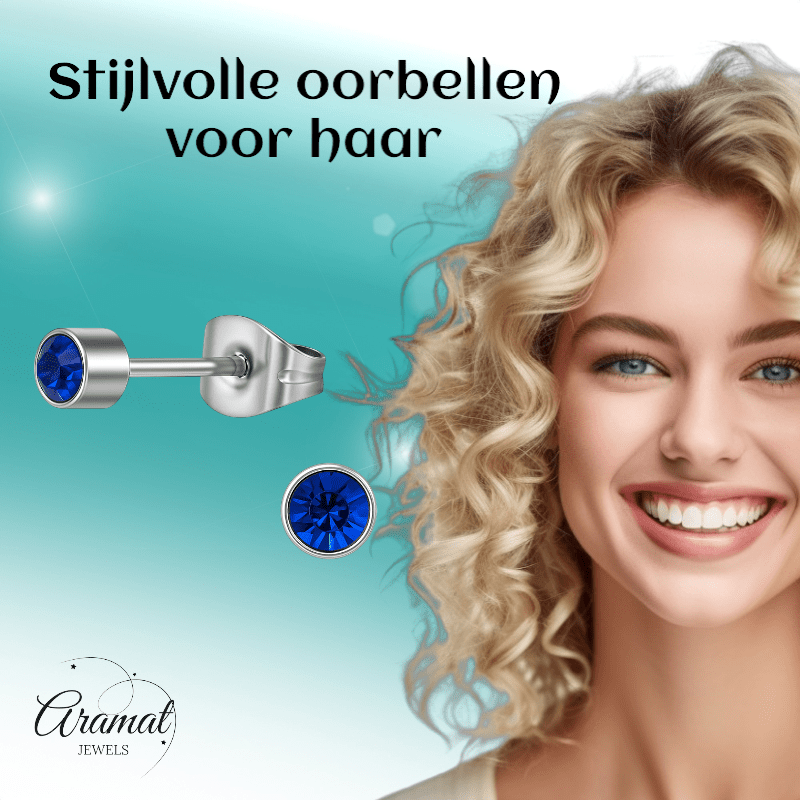 Koningsblauw kristal oorstekers – 4mm zilver - Aramat Jewels - Oorbellen - cadeautip
