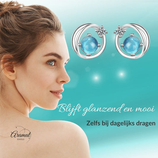 Kristal oorbellen zilver planeet - Aramat Jewels - Oorbellen - cadeautip