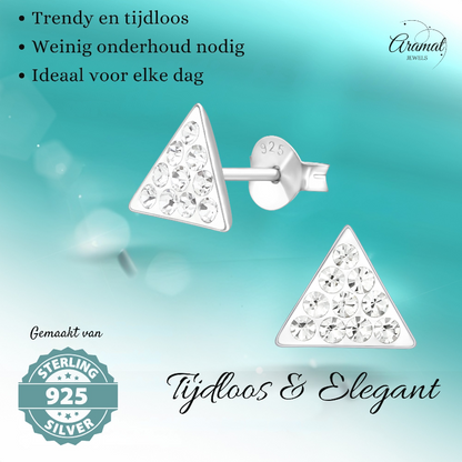 Boucles d'oreilles triangulaires en argent ornées de pierres en cristal