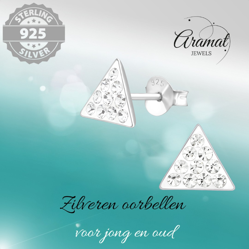 Boucles d'oreilles triangulaires en argent ornées de pierres en cristal
