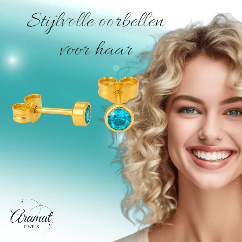 Kristallen Oorknopjes Aqua Blauw - 4mm - oor6164 - Oorbellen kopen# - 4mm - alles - Aqua Blauw