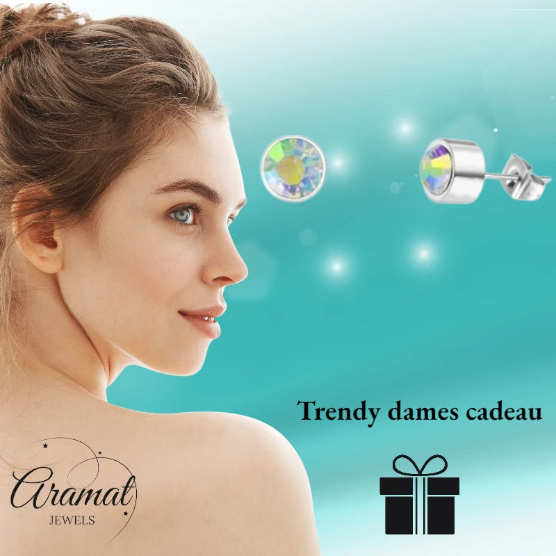 Oorstuds – Staal Kristal AB Transparant Zilverkleur (3mm)