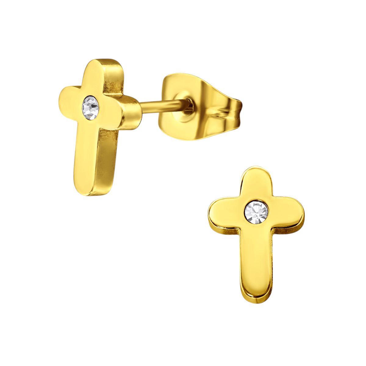 Kruis Oorbellen Goudkleur met Steentje 9x6mm - Aramat Jewels - Oorbellen - cadeautip