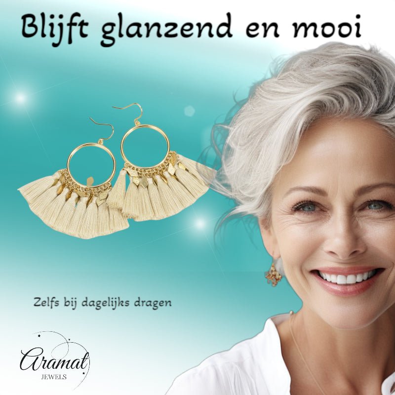 kwastjes Oorhangers met Ruitvormige Bedeltjes - Aramat Jewels - Oorhangers - cadeautip