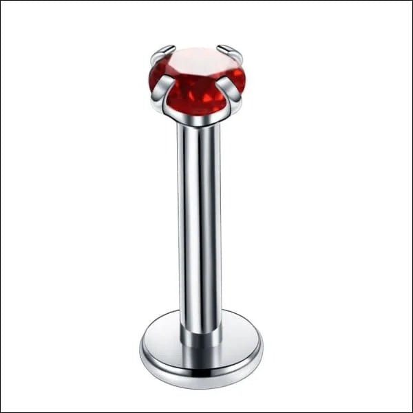 Piercing hélix couleur argent, zircon rouge, 6 mm x 3 mm