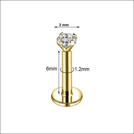 Piercing hélix-tragus en zircone couleur or, 6 mm x 1,2 mm