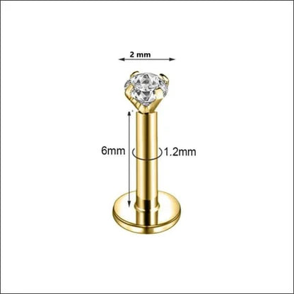 Piercing hélix-tragus en zircone couleur or, 6 mm x 1,2 mm