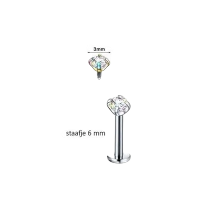 Piercing tragus-hélix argent AB zircone 6 mm 3 mm