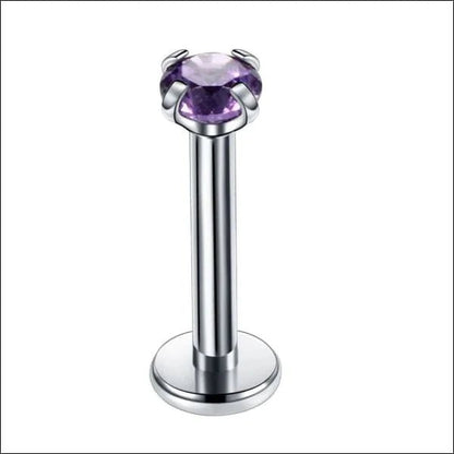 Piercing tragus couleur argent, zircon violet, 6 mm x 3 mm