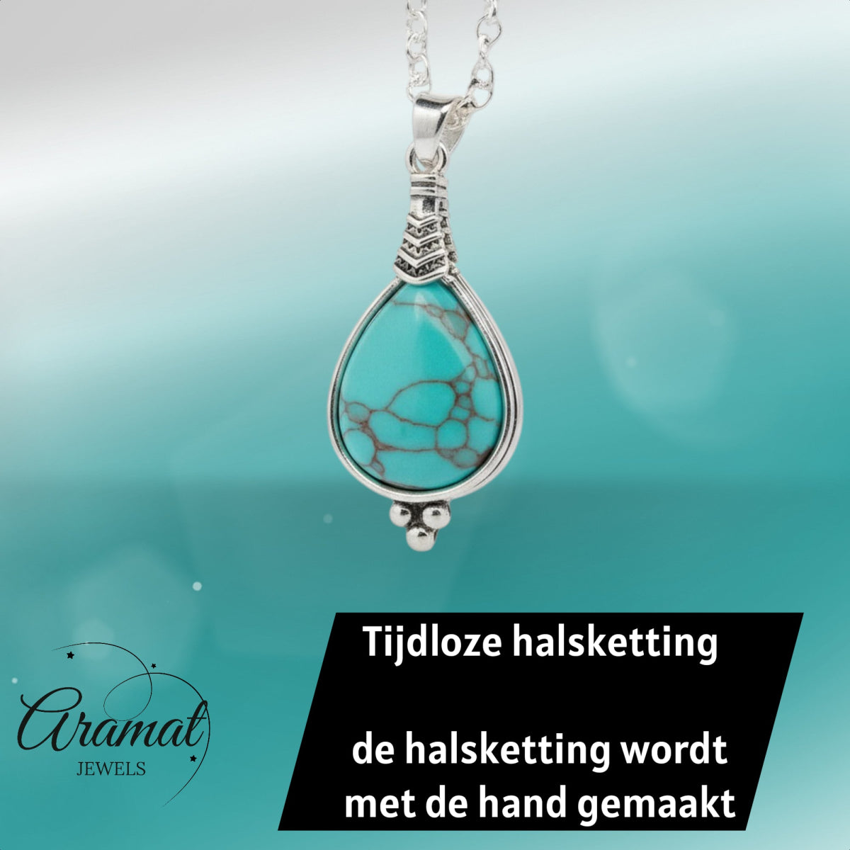 Lichtblauwe Boho Ketting met Druppelvormige Steen - Aramat Jewels - Halskettingen - cadeautip