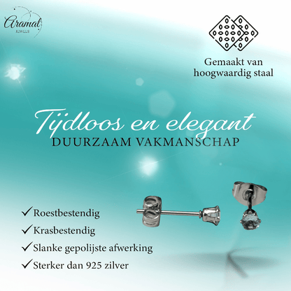 Lichtblauwe Zirkonia Oorbellen – 3mm – RVS - Aramat Jewels - Oorbellen - cadeautip
