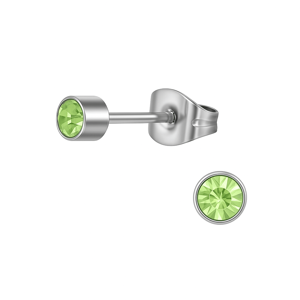 Lichtgroen kristal oorstekers – 4mm zilver RVS - Aramat Jewels - Oorbellen - cadeautip