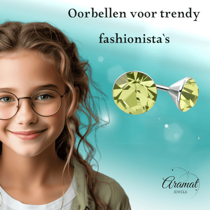 Lichtgroene Mini Kristal Oorbellen – 3mm – RVS - Aramat Jewels - Oorbellen - cadeautip