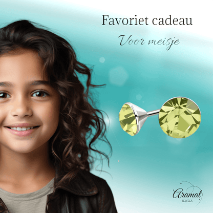 Lichtgroene Mini Kristal Oorbellen – 3mm – RVS - Aramat Jewels - Oorbellen - cadeautip