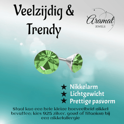 Lichtgroene Mini Oorknopjes – 3mm – RVS - Aramat Jewels - Oorbellen - cadeautip