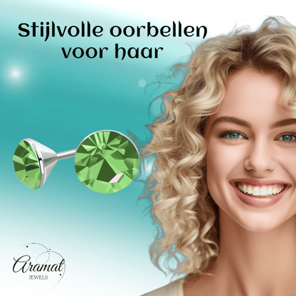 Lichtgroene Mini Oorknopjes – 3mm – RVS - Aramat Jewels - Oorbellen - cadeautip