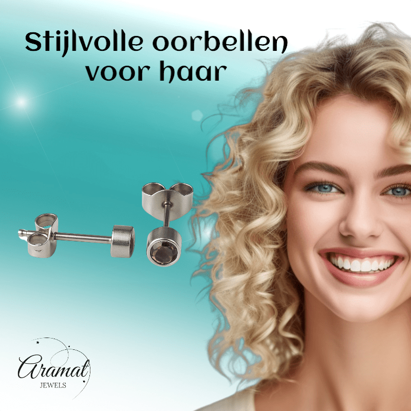 Lila kristal oorstekers – 4mm zilver RVS - Aramat Jewels - Oorbellen - cadeautip