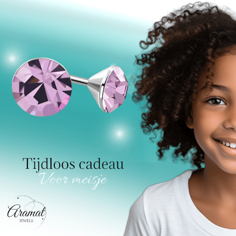 Lila Kristallen Oorstekers – 3mm – RVS - Aramat Jewels - Oorbellen - cadeautip