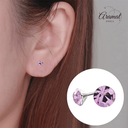 Lila Kristallen Oorstekers – 3mm – RVS - Aramat Jewels - Oorbellen - cadeautip