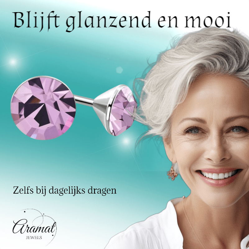 Lila Kristallen Oorstekers – 3mm – RVS - Aramat Jewels - Oorbellen - cadeautip