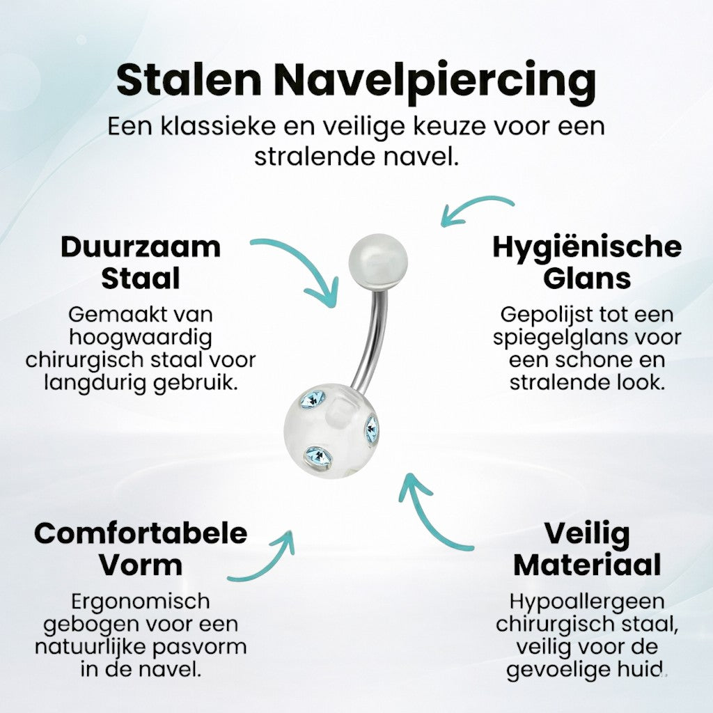 Luxe Kristallen Stalen Navelpiercing met steentje