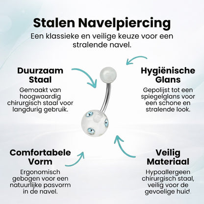 Luxe Kristallen Stalen Navelpiercing met steentje