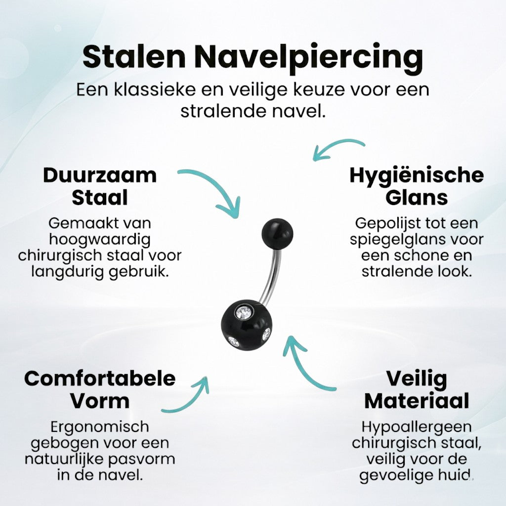 Luxe Kristallen Stalen Navelpiercing met steentje