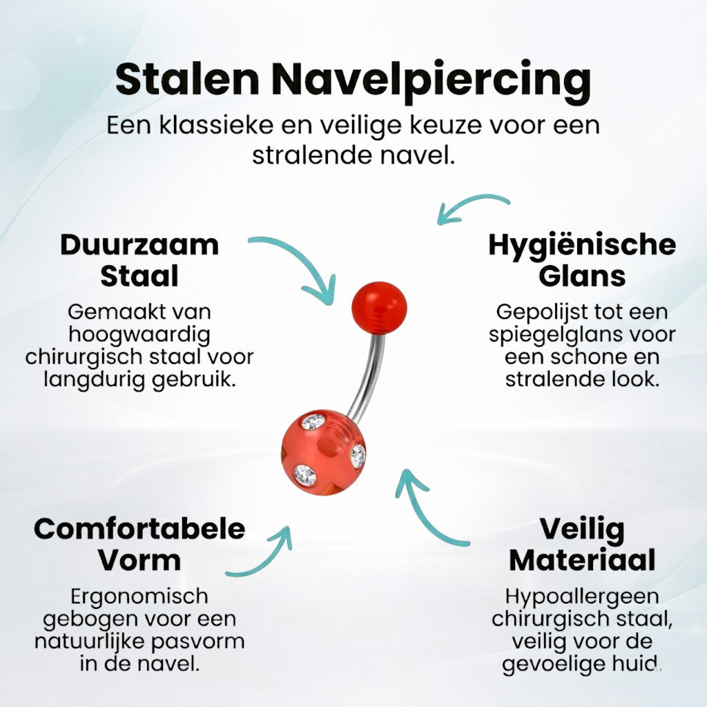 Luxe Kristallen Stalen Navelpiercing met steentje