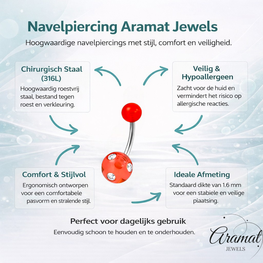 Luxe Kristallen Stalen Navelpiercing met steentje