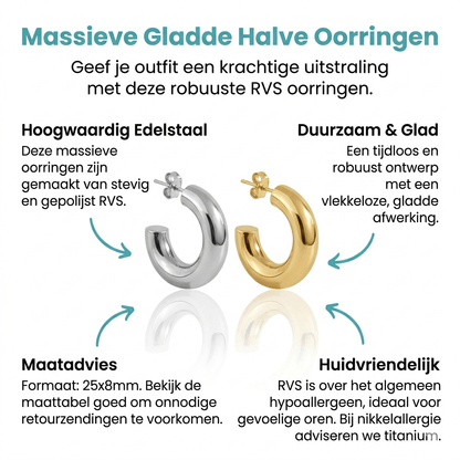 Massieve Halve Oorringen Glad RVS 25x8mm - Aramat Jewels - Oorbellen - cadeautip