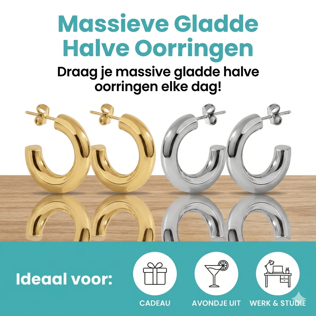 Massieve Halve Oorringen Glad RVS 25x8mm - Aramat Jewels - Oorbellen - cadeautip