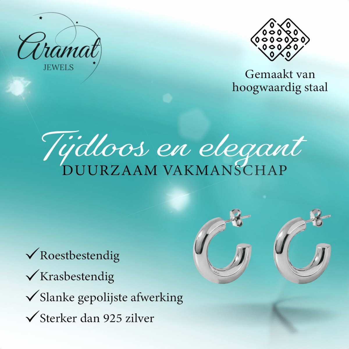 Massieve Halve Oorringen Glad RVS 25x8mm - Aramat Jewels - RVS Sieraden - Oorbellen - cadeautip