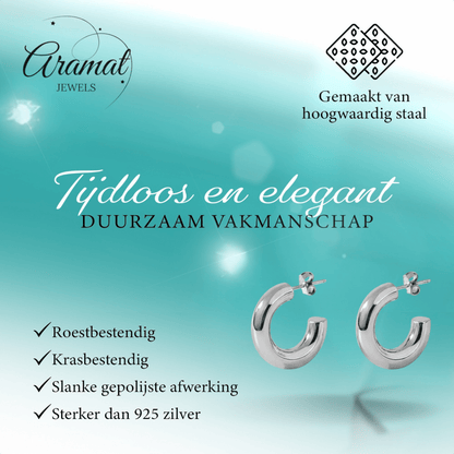 Massieve Halve Oorringen Glad RVS 25x8mm - Aramat Jewels - RVS Sieraden - Oorbellen - cadeautip
