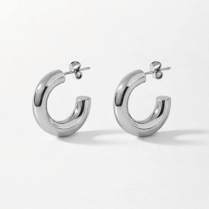 Massieve Halve Oorringen Glad RVS 25x8mm - Aramat Jewels - RVS Sieraden - Oorbellen - cadeautip