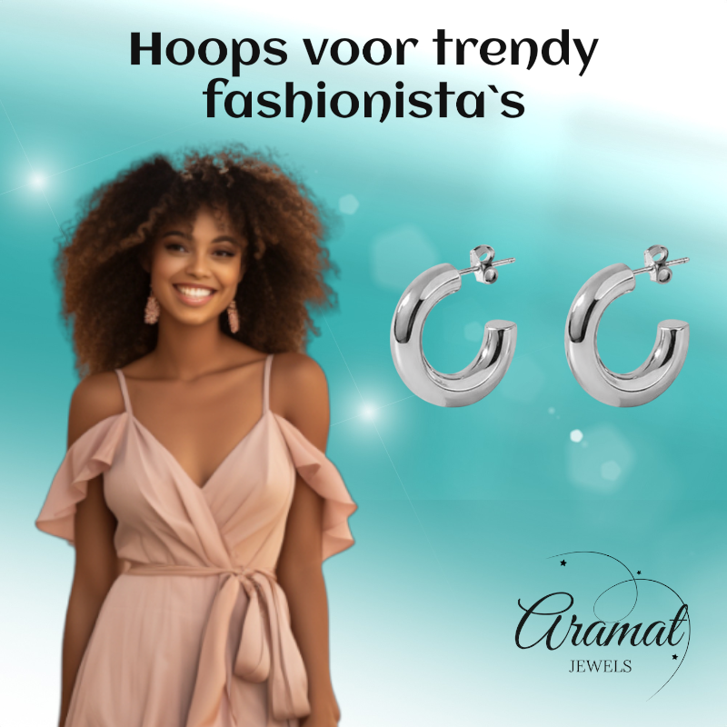 Massieve Halve Oorringen Glad RVS 25x8mm