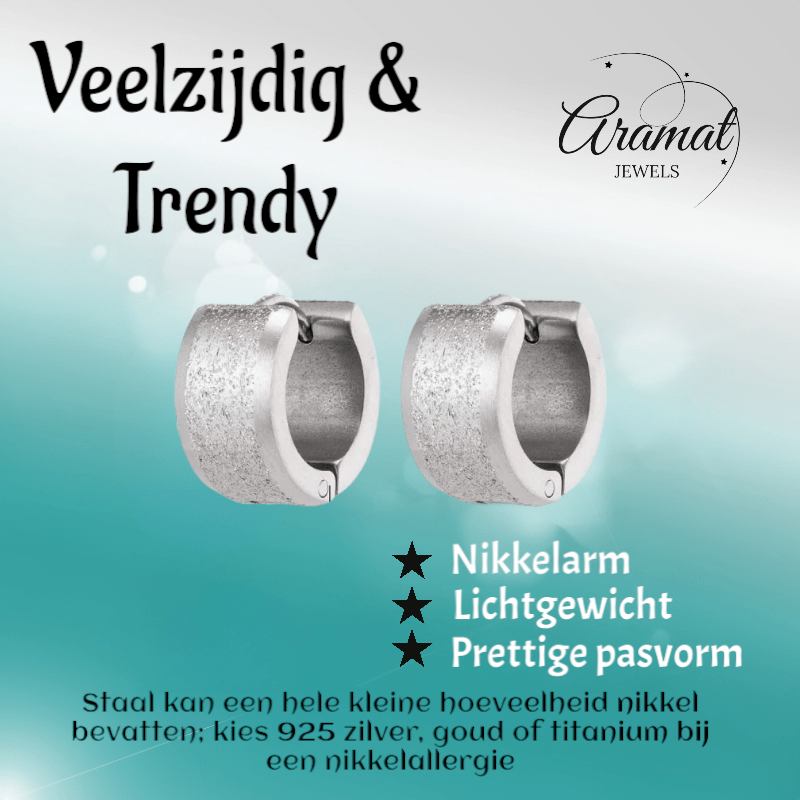 Mat Zilverkleurige RVS Oorringen met Sandblasted Streep - oor5788 - se24030 - Oorringen kopen# - 13mm - 7mm - alles