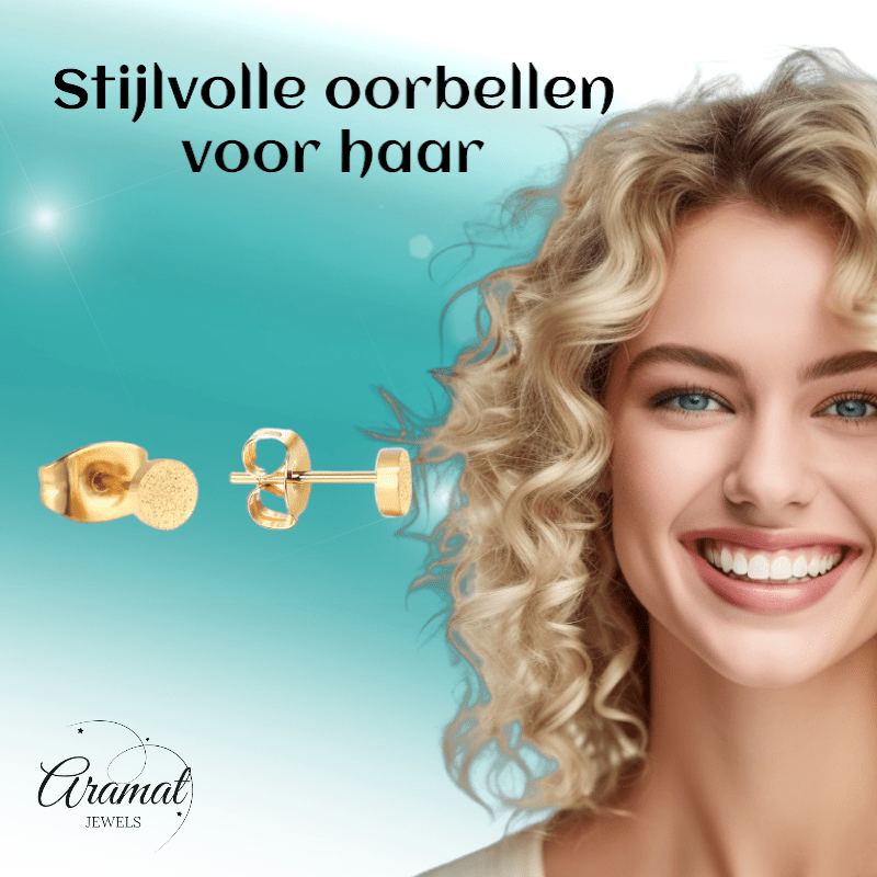 Matte Goudkleurige Oorstekers RVS 4mm - Minimalistische Studs - Aramat Jewels - Oorbellen - cadeautip