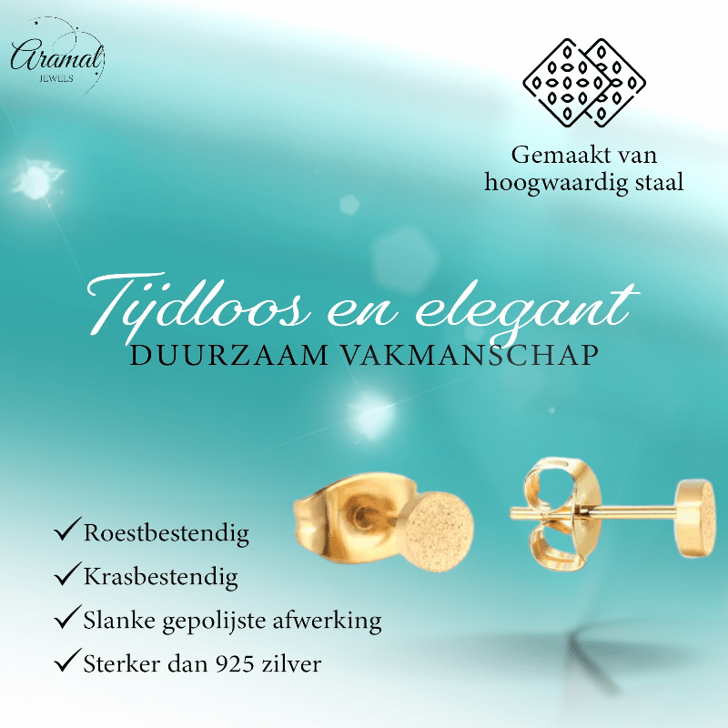 Matte Goudkleurige Oorstekers RVS 4mm - Minimalistische Studs - Aramat Jewels - Oorbellen - cadeautip
