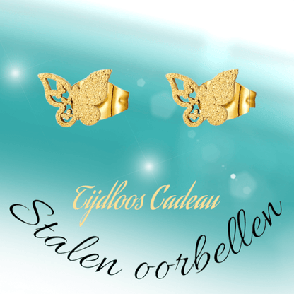 Matte vlinder oorbellen goudkleurig RVS 8mm - Aramat Jewels - Oorbellen - cadeautip
