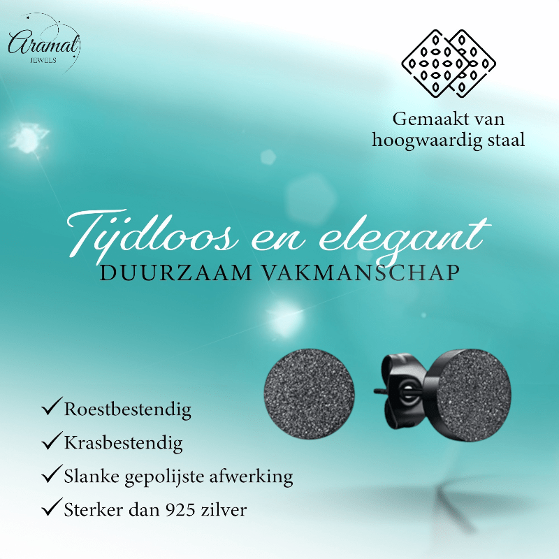 Matte Zwarte RVS Oorstekers 10mm - Aramat Jewels - Oorbellen - cadeautip
