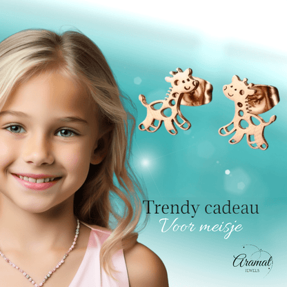 Meisjes oorbellen giraf rosékleurig RVS - oor6391 - 515394 - Oorbellen kopen# - 10mm - alles - cadeau