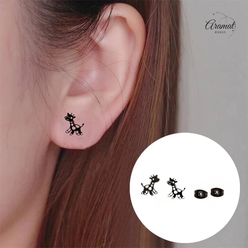 Meisjes oorbellen giraf zwart RVS - oor6389 - 515396 - Oorbellen kopen# - 10mm - alles - cadeau