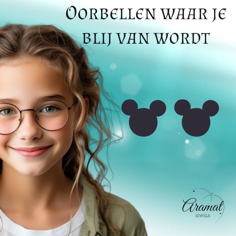 Mickey Oorbellen Zwart Staal | 8mm - oor6279 - 80976 - Oorbellen kopen# - 8mm - alles - cadeau
