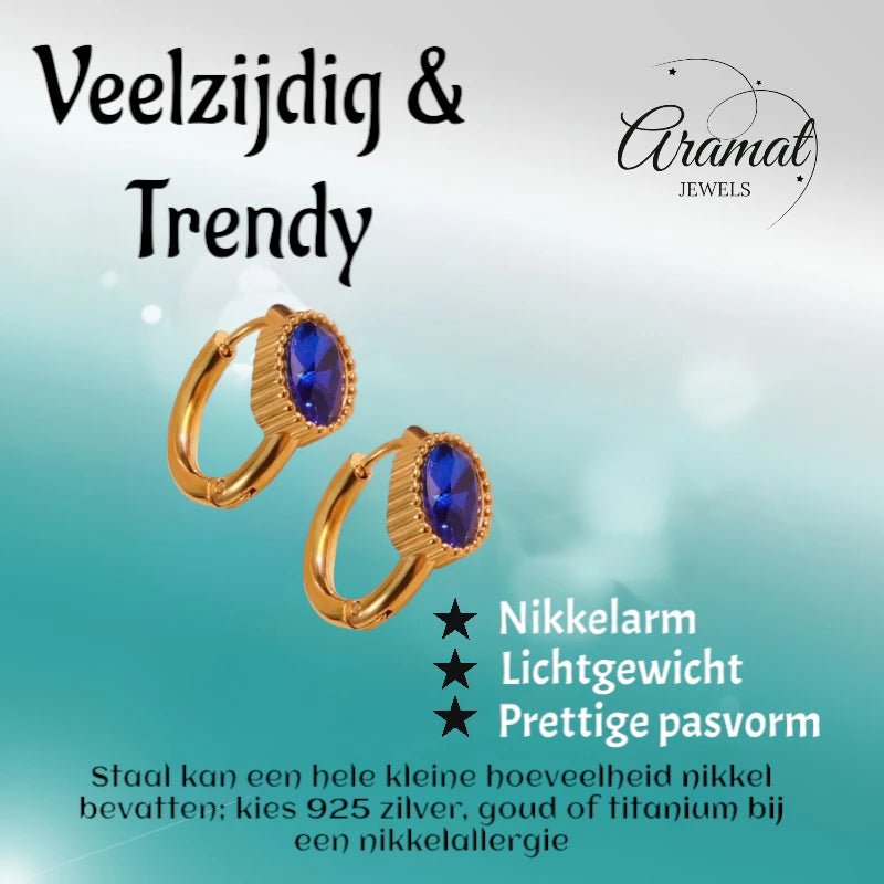 Mini Goudkleurige Oorringen – Blauwe Zirkonia – 15mm - oor6330 - 642325 - Oorringen kopen# - 15mm - alles - blauw