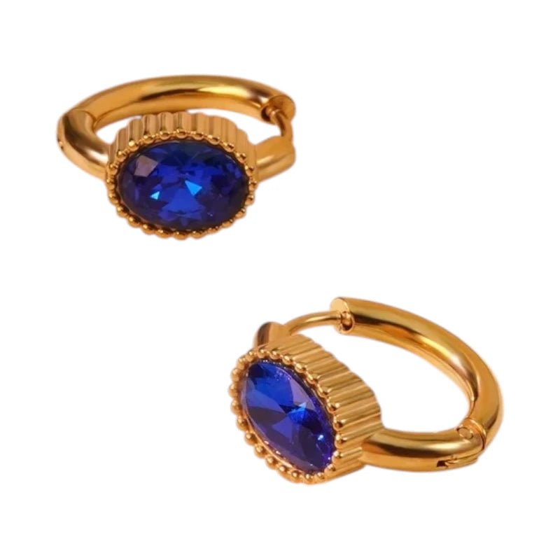 Mini Goudkleurige Oorringen – Blauwe Zirkonia – 15mm - oor6330 - 642325 - Oorringen kopen# - 15mm - alles - blauw