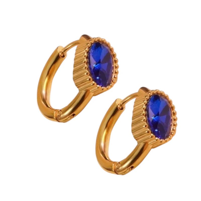 Mini Goudkleurige Oorringen – Blauwe Zirkonia – 15mm - oor6330 - 642325 - Oorringen kopen# - 15mm - alles - blauw